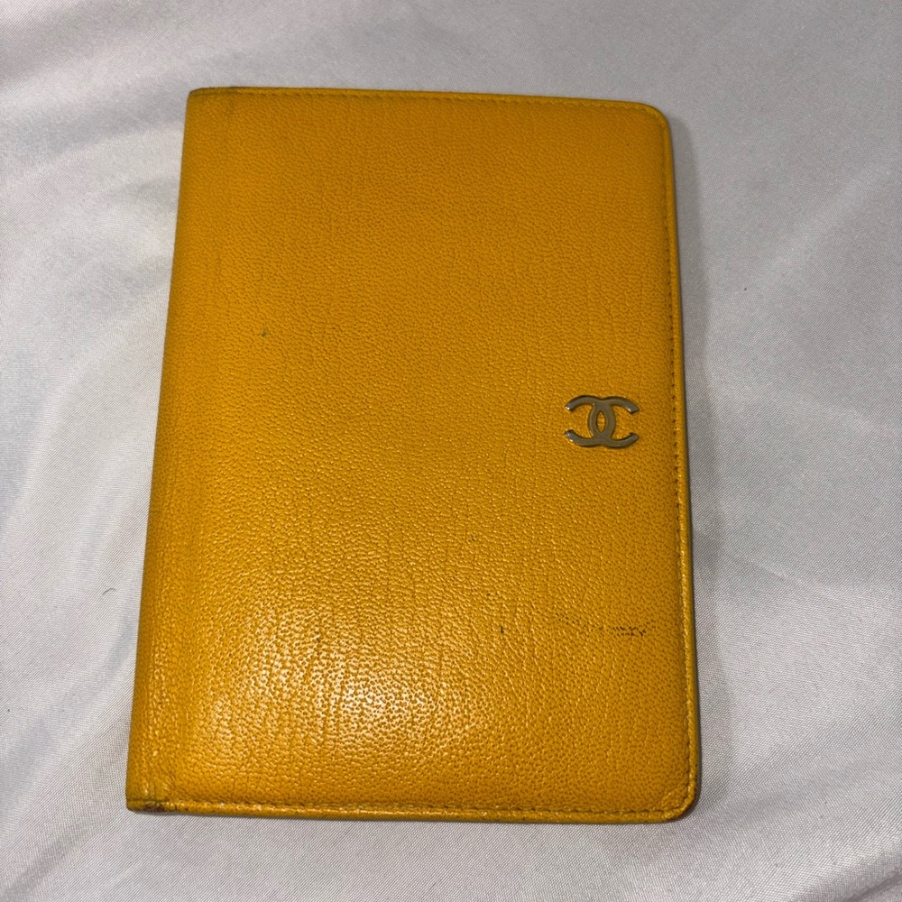 Authentic CHANEL Mustard Leather Passport Wallet